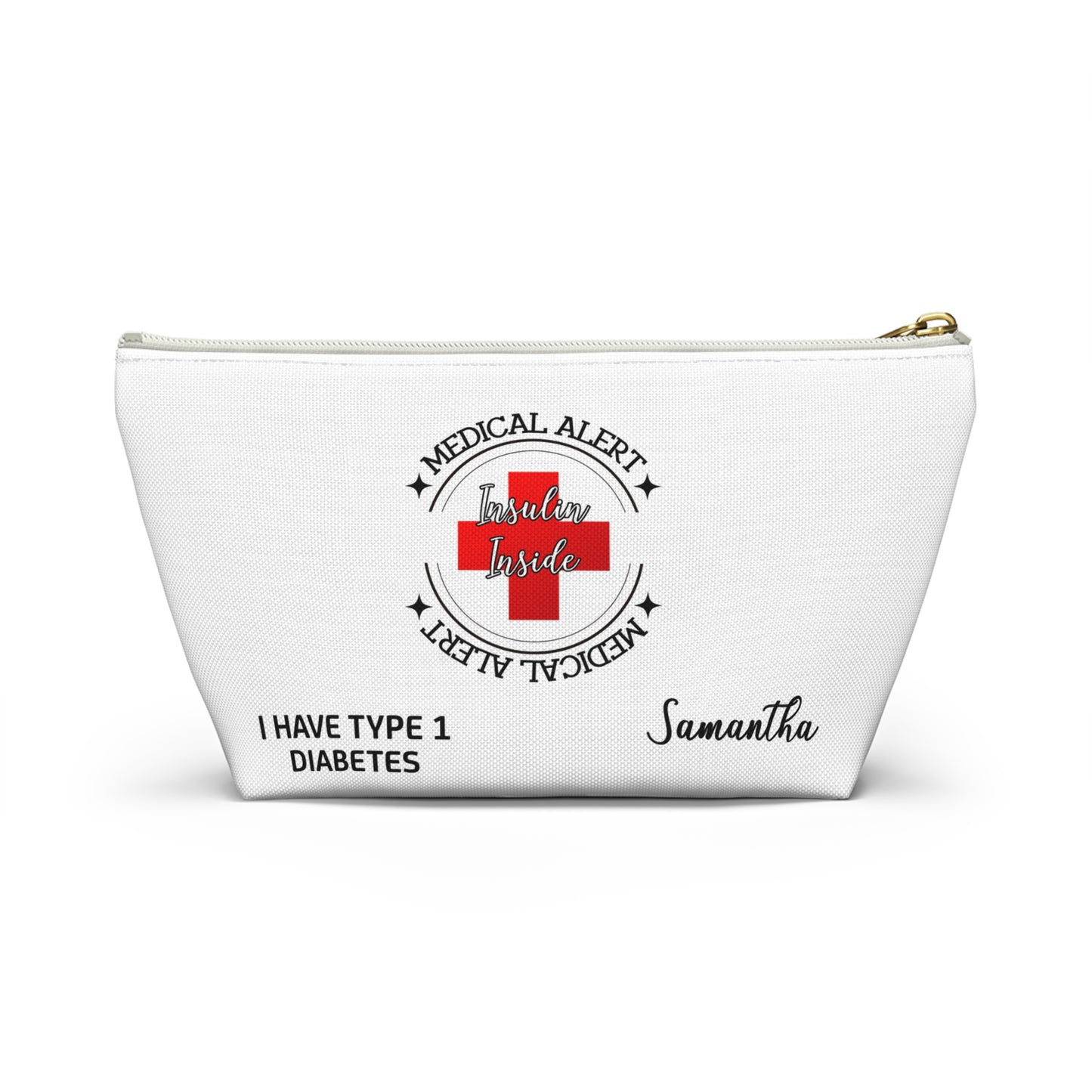 Personalized Medical Alert Insulin Inside Type 1 Diabetes Samantha Accessory Pouch with T-bottom