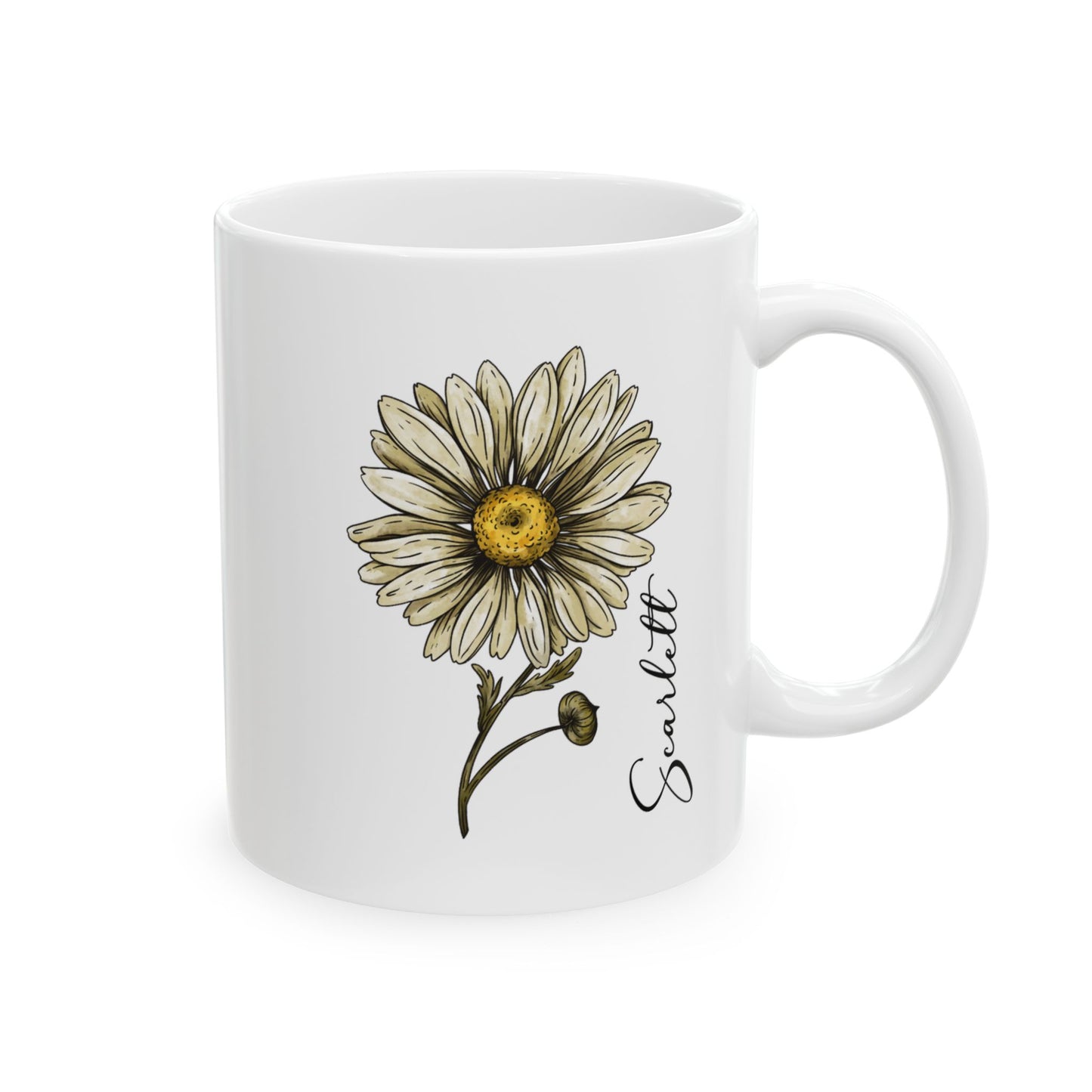 April Birth Flower Daisy Mug 11oz 15oz Custom Floral Coffee Cup Birthday Gift for Her Personalized Ceramic Spring Flower Mug