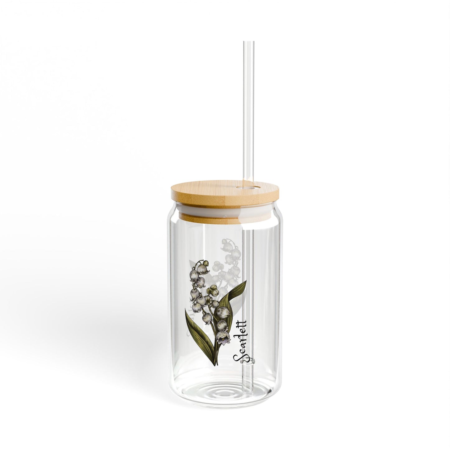 Sipper Glass, 16oz - Lily May Birth Flower, Floral Drinking Cup for Birthday Gift, Botanical Decor, Personalized Glassware, Unique Present,