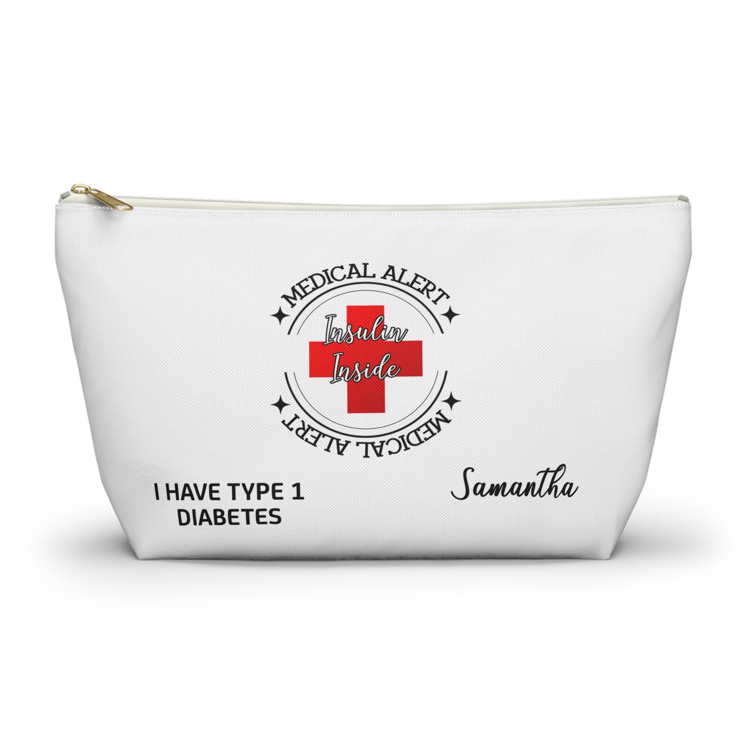 Personalized Medical Alert Insulin Inside Type 1 Diabetes Samantha Accessory Pouch with T-bottom