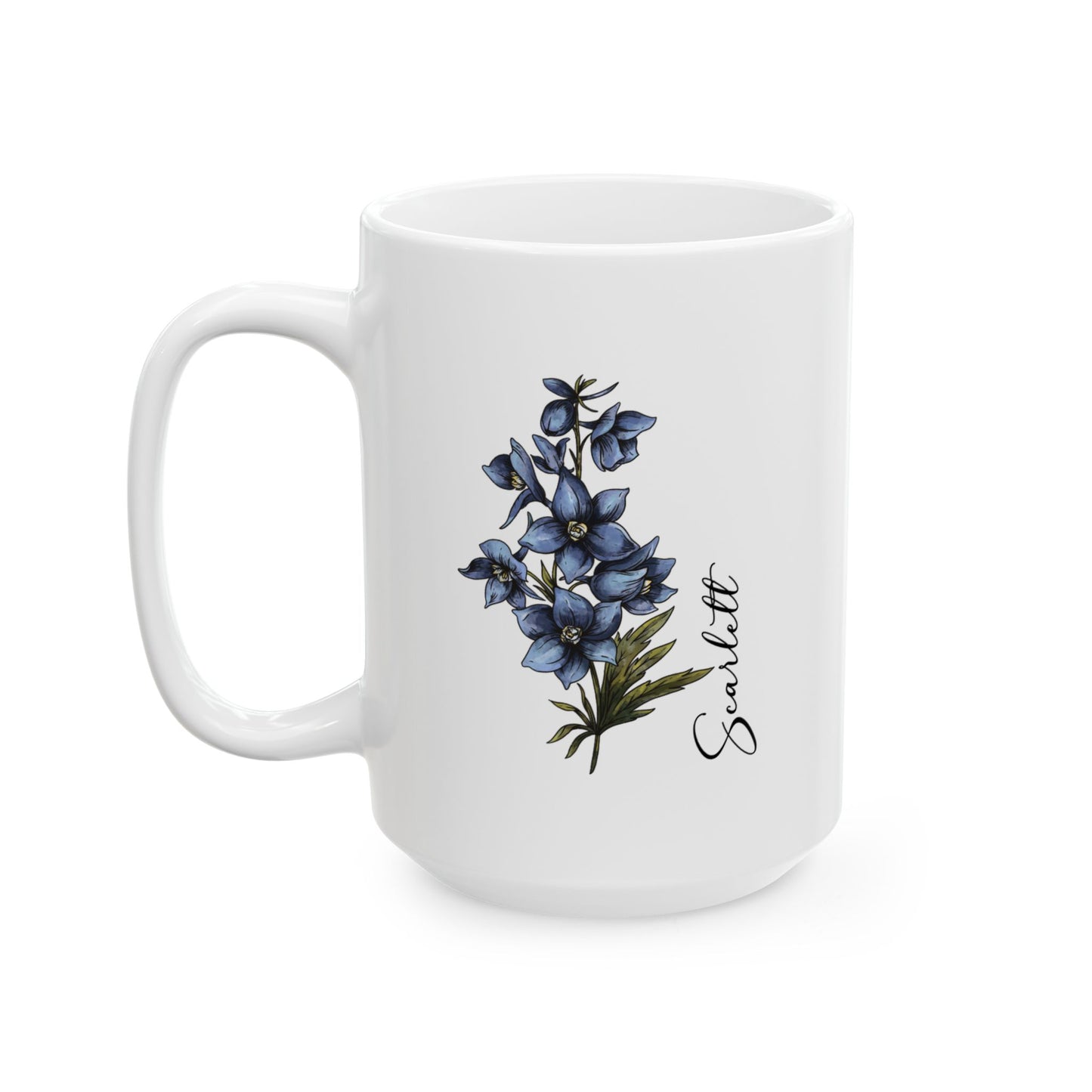 July Birth Flower Larkspur Mug 11oz 15oz Custom Floral Coffee Cup Birthday Gift for Her Personalized Ceramic Summer Flower Mug