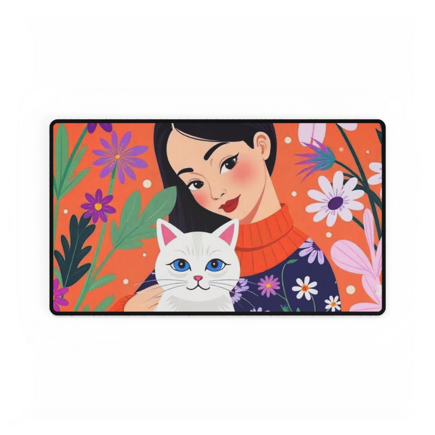 Floral Cat-Themed Desk Mats, Cute Home Office Accessories, Gift for Cat Lovers, Bright Workstation Decor, Pet Lover's Desk Decor