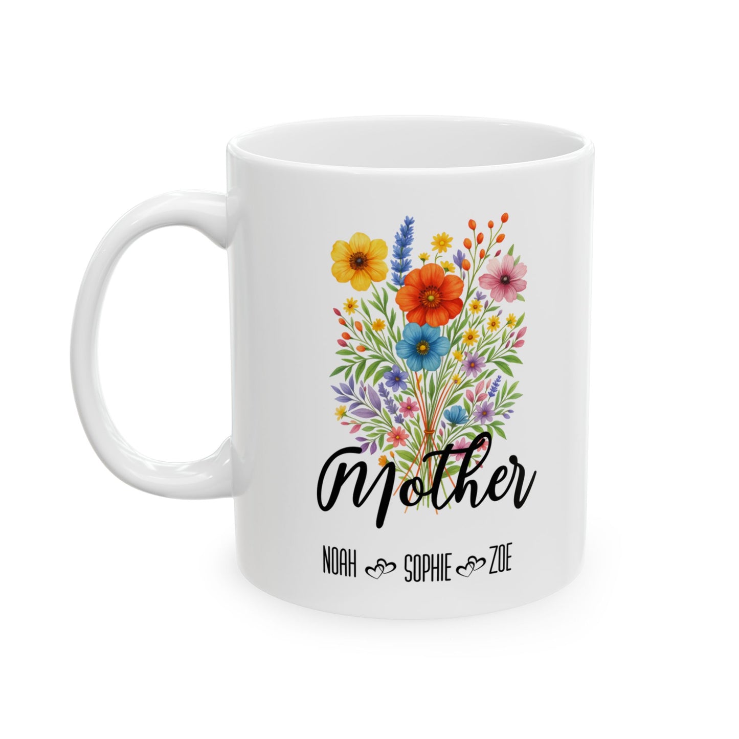Personalized Mother NOAH SOPHIE ZOE Ceramic Mug (11oz, 15oz) - Glossy Finish, December Birthday Design