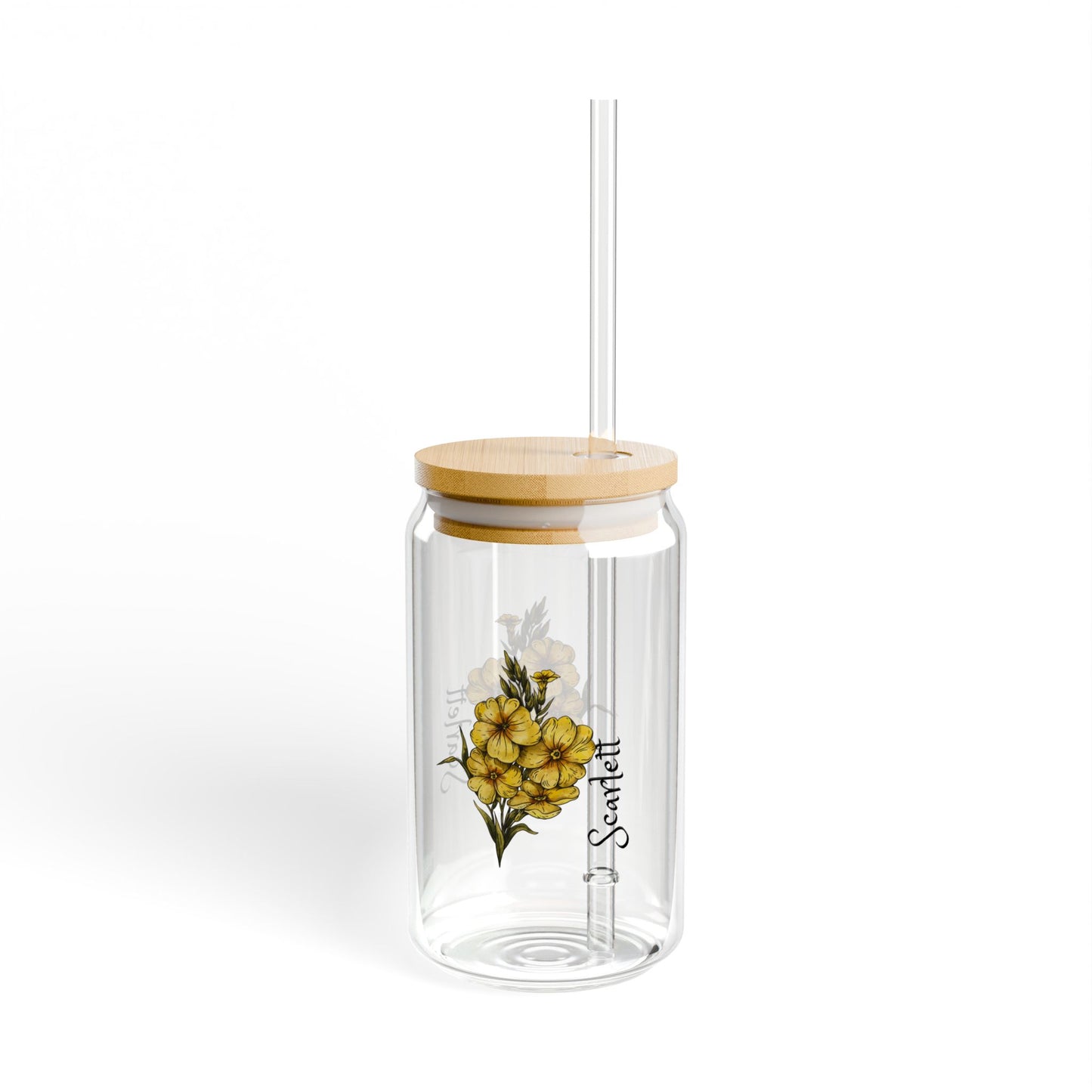 Sipper Glass, February Primrose Floral Mug, 16oz, Gift for February Birthdays, Floral Print Tea Cup, Botanical Glass, Birthday Gift for Her