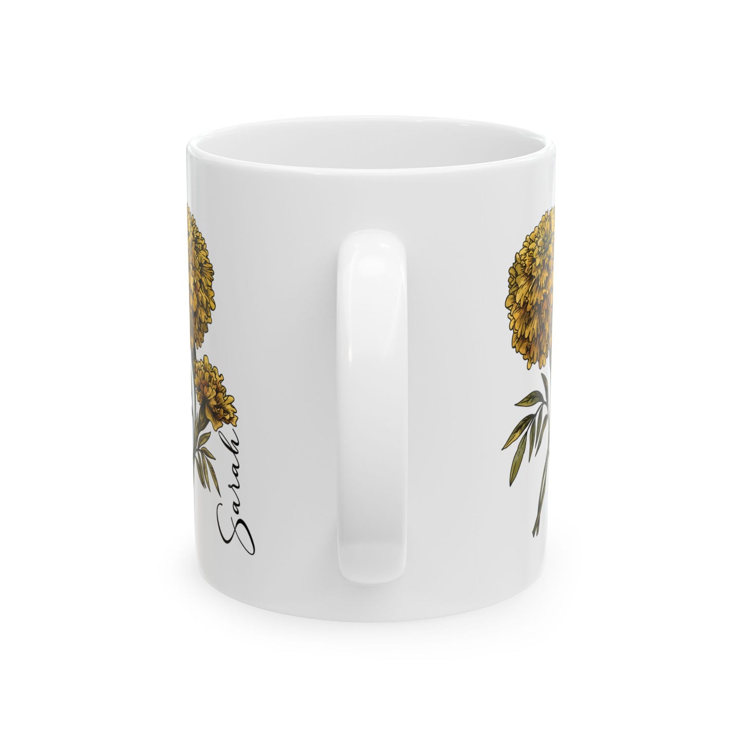 October Birth Flower Marigold Mug 11oz 15oz Personalized Floral Coffee Cup Birthday Gift for Her Custom Ceramic Autumn Flower Mug