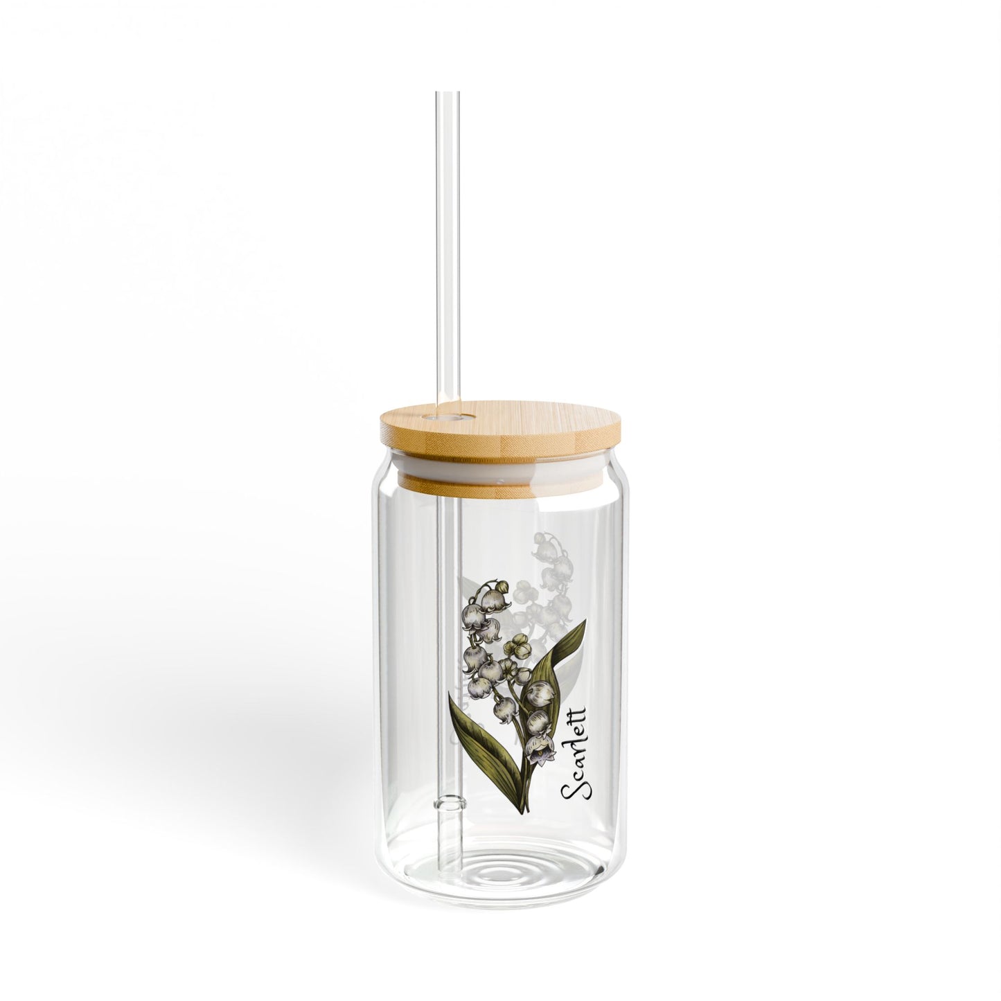 Sipper Glass, 16oz - Lily May Birth Flower, Floral Drinking Cup for Birthday Gift, Botanical Decor, Personalized Glassware, Unique Present,