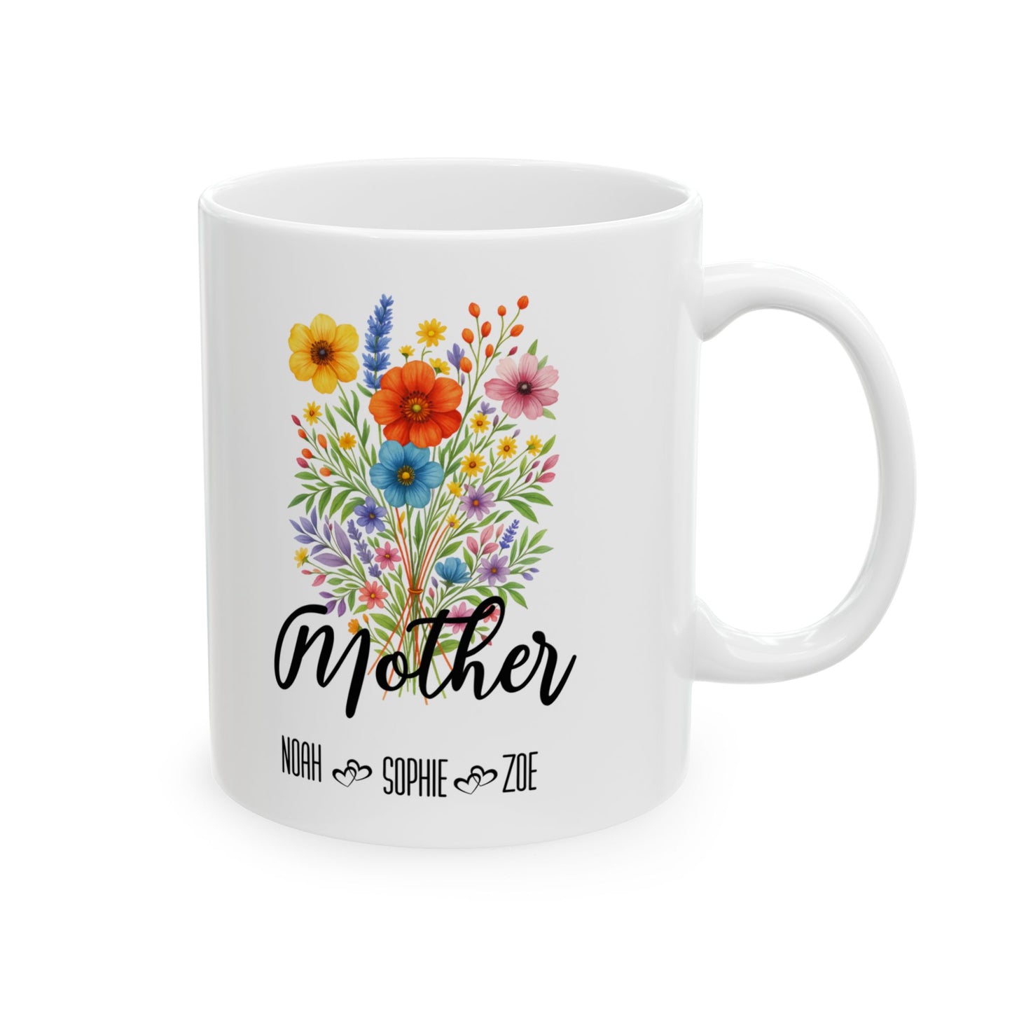 Personalized Mother NOAH SOPHIE ZOE Ceramic Mug (11oz, 15oz) - Glossy Finish, December Birthday Design