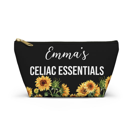 Personalized Celiac Essentials Pouch for Gluten Free Safety Travel Bag with Medical Alert Storage for Kids and Adults with Celiac Disease