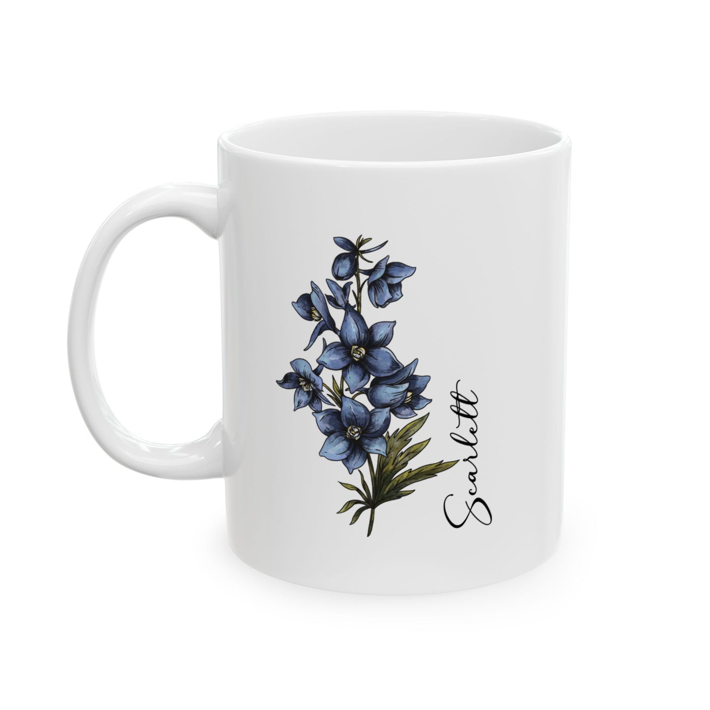July Birth Flower Larkspur Mug 11oz 15oz Custom Floral Coffee Cup Birthday Gift for Her Personalized Ceramic Summer Flower Mug