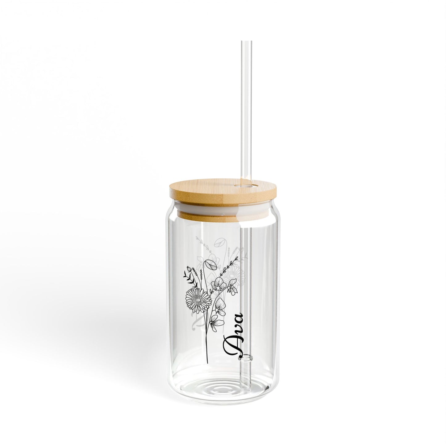 Personalized Birth Flower Sipper Glass, Custom Name Tumbler, Gifts for Her, Bridesmaid Proposal Gift, Graduation Present, Floral Cup,