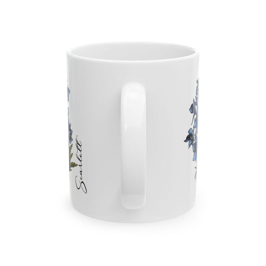 July Birth Flower Larkspur Mug 11oz 15oz Custom Floral Coffee Cup Birthday Gift for Her Personalized Ceramic Summer Flower Mug