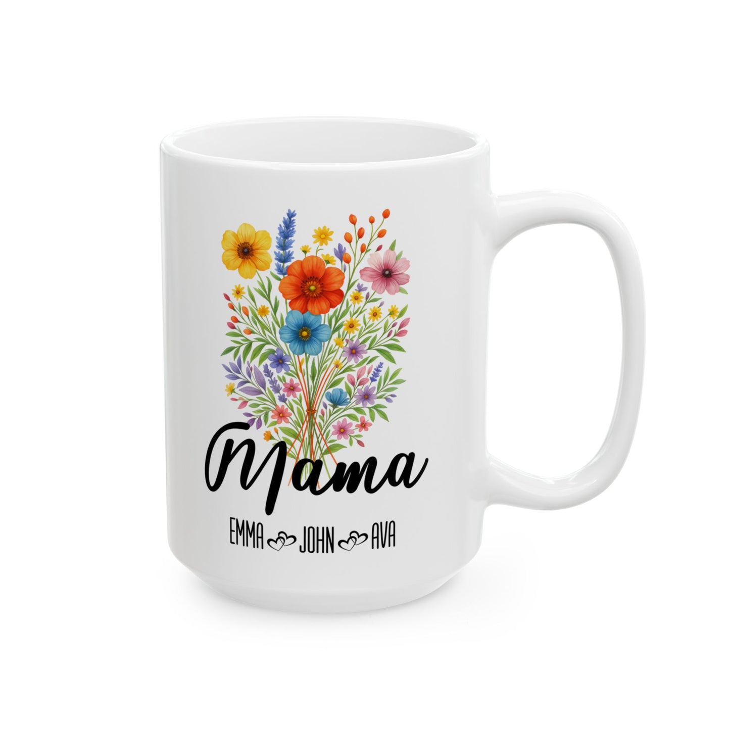 Floral Personalized Ceramic Mug, Custom Coffee Cup, Tea Lover Gift, Flower Design Mug, Mother's Day Present