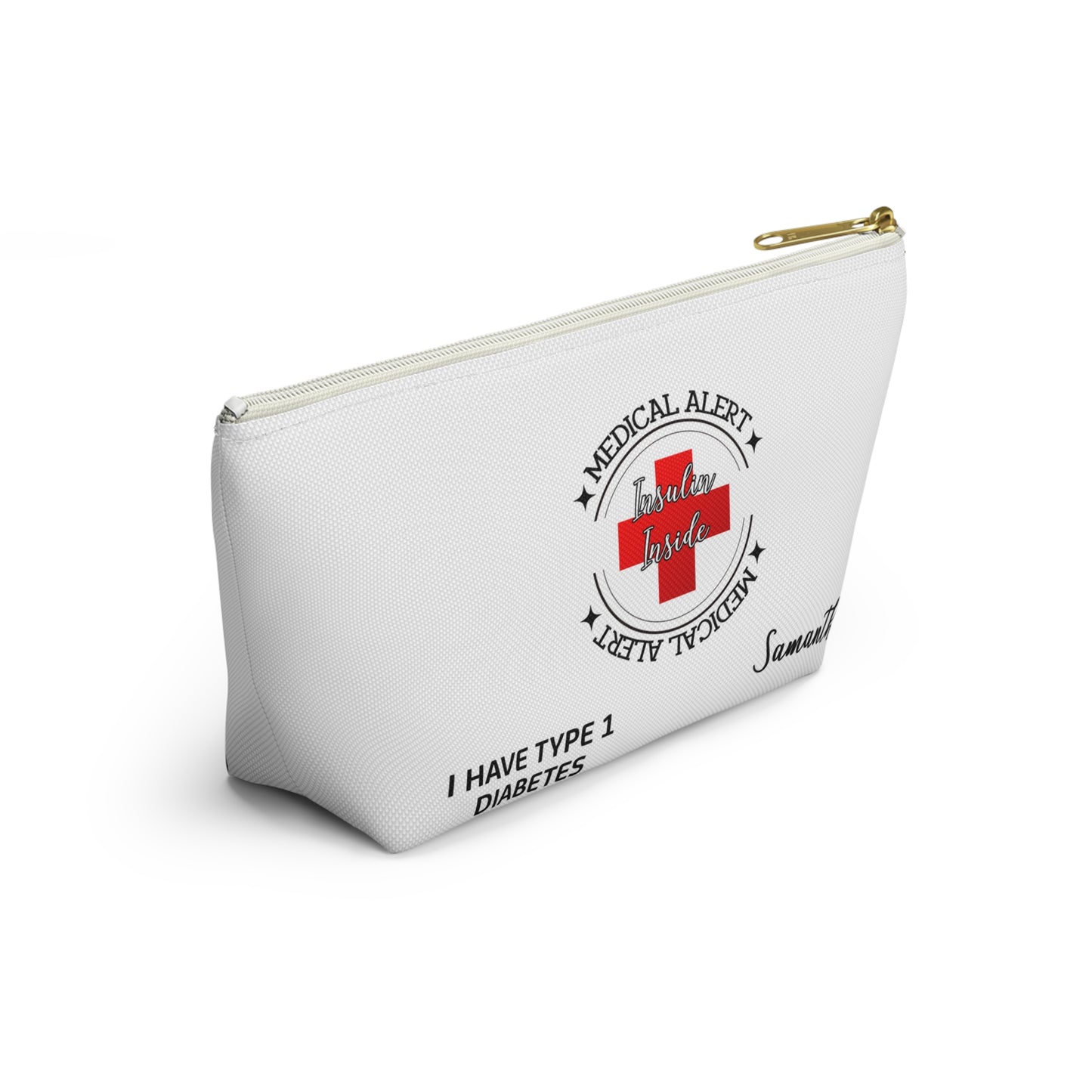 Personalized Medical Alert Insulin Inside Type 1 Diabetes Samantha Accessory Pouch with T-bottom