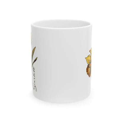 March Birth Flower Daffodil Mug 11oz 15oz Personalized Floral Coffee Cup Birthday Gift for Her Custom Ceramic Flower Name Mug