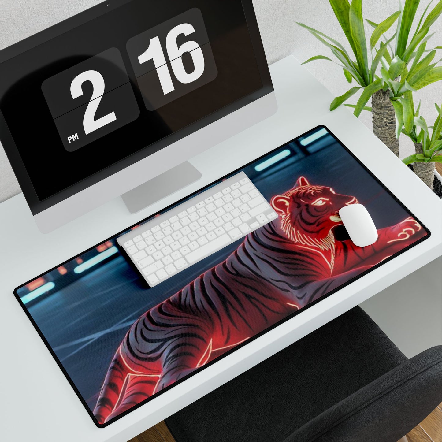 Neon Tiger Desk Mat - Stylish Mouse Pad for Home Office, Gaming, Desk Decor, Unique Gift for Students, Holiday Present