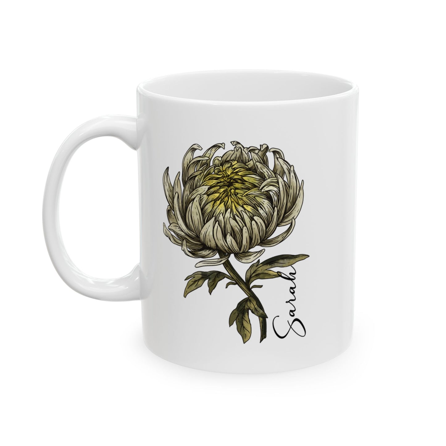 November Birth Flower Chrysanthemum Mug 11oz 15oz Personalized Floral Coffee Cup Birthday Gift for Her Ceramic Custom Name Mug