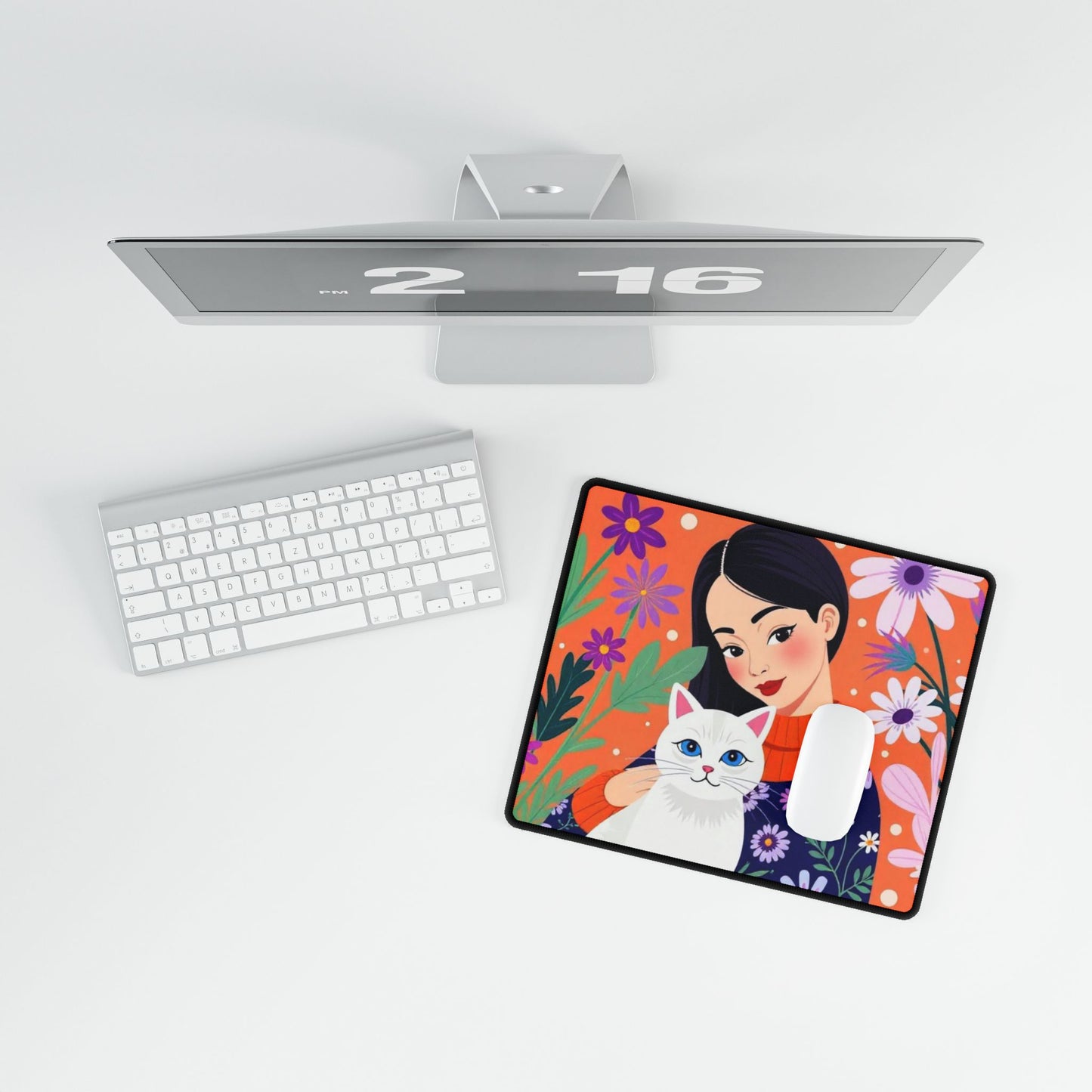 Floral Cat-Themed Desk Mats, Cute Home Office Accessories, Gift for Cat Lovers, Bright Workstation Decor, Pet Lover's Desk Decor