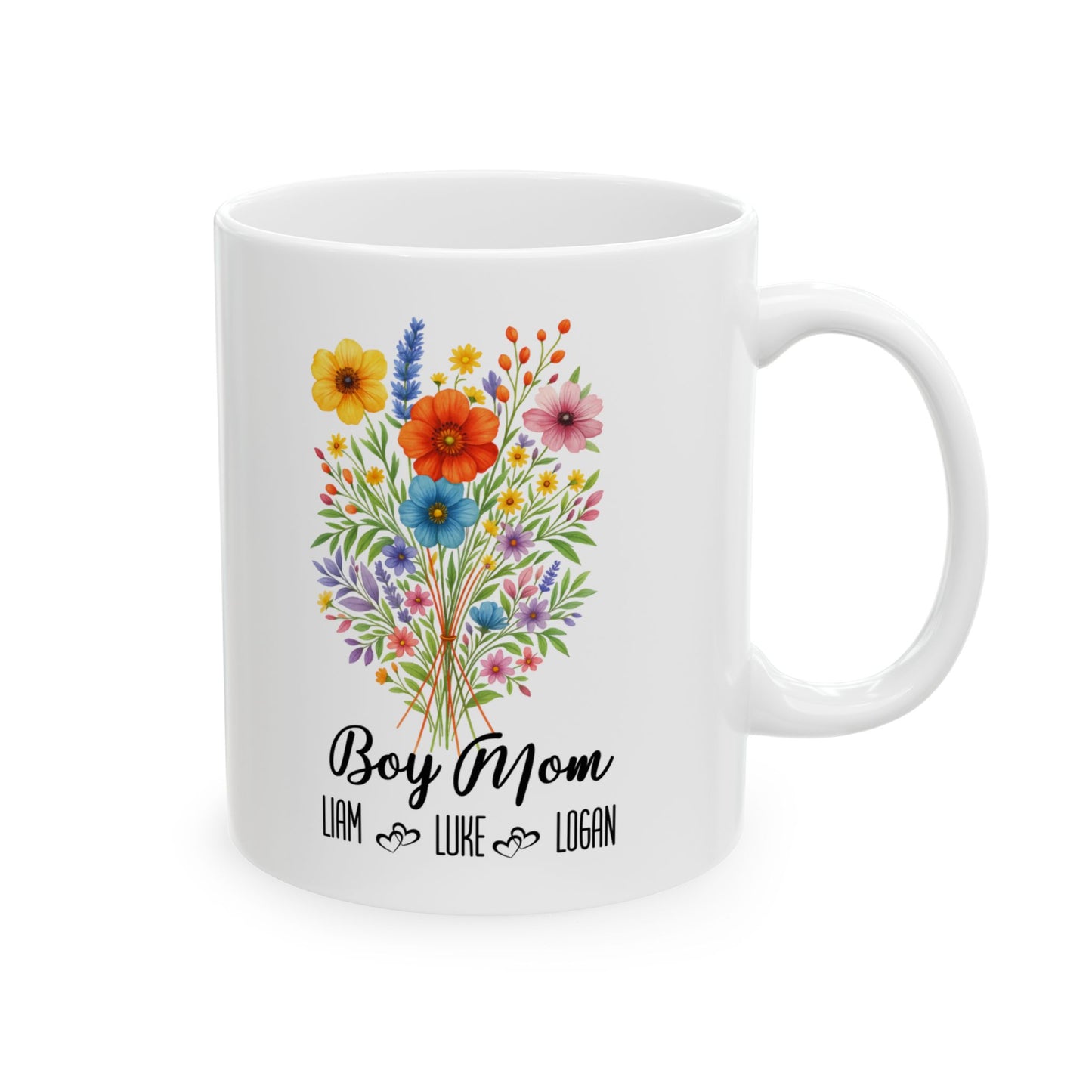 Boy Mom Mug 11oz 15oz Personalized Coffee Cup Gift for Moms with Sons Custom Ceramic Mug for Her Mothers Day or Birthday Gift Idea