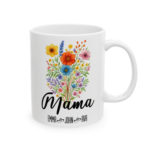 Floral Personalized Ceramic Mug, Custom Coffee Cup, Tea Lover Gift, Flower Design Mug, Mother's Day Present
