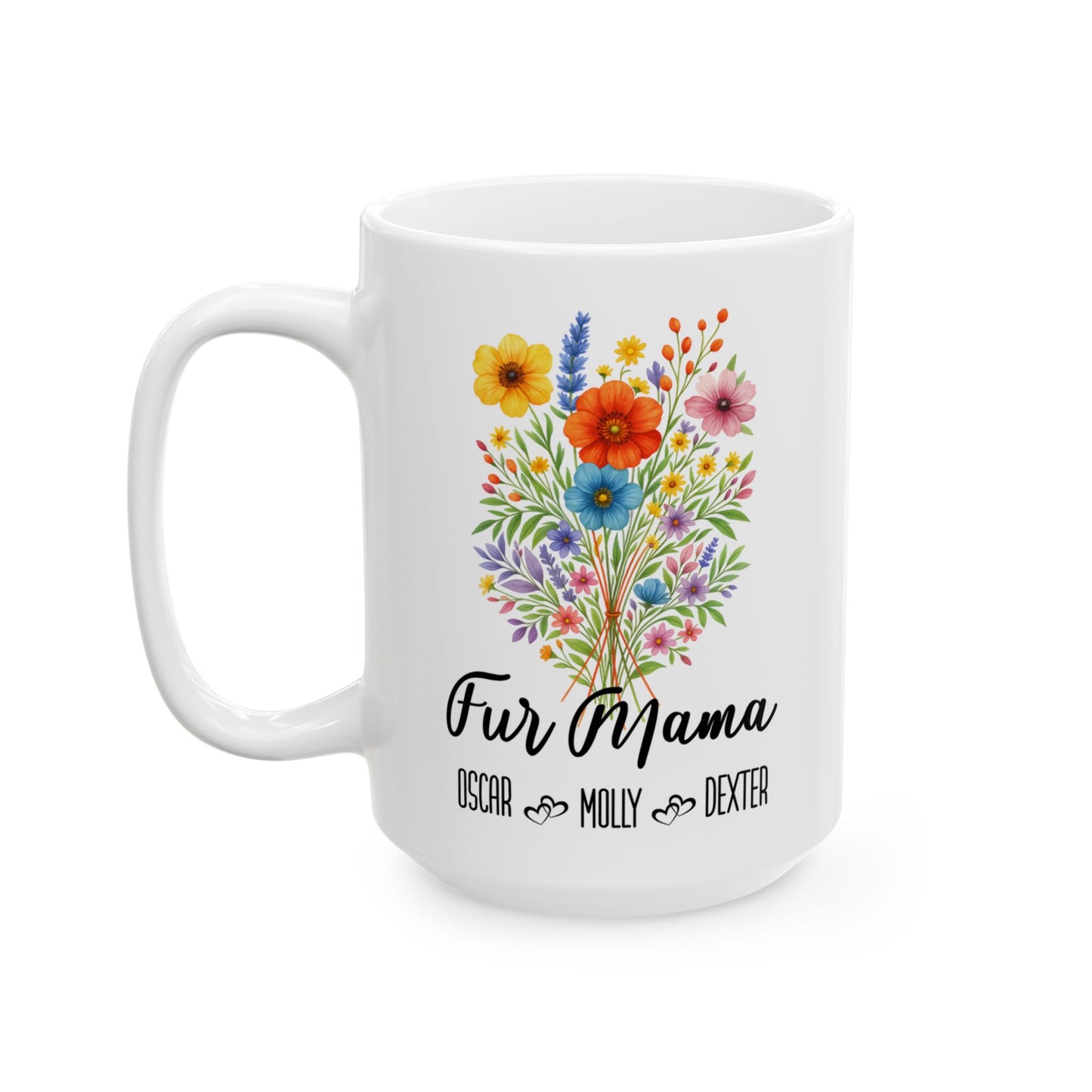 Fur Mama Mug 11oz 15oz Custom Coffee Cup Gift for Pet Lovers Cat or Dog Mom Personalized Ceramic Mug for Animal Owner