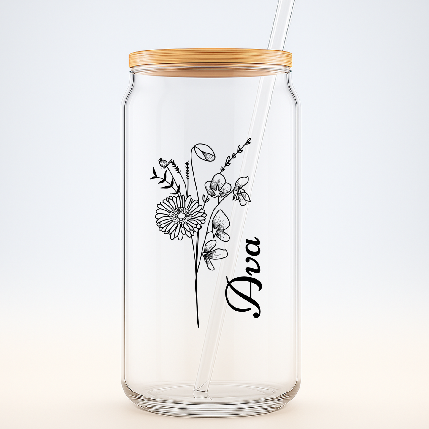 Personalized Birth Flower Sipper Glass, Custom Name Tumbler, Gifts for Her, Bridesmaid Proposal Gift, Graduation Present, Floral Cup,