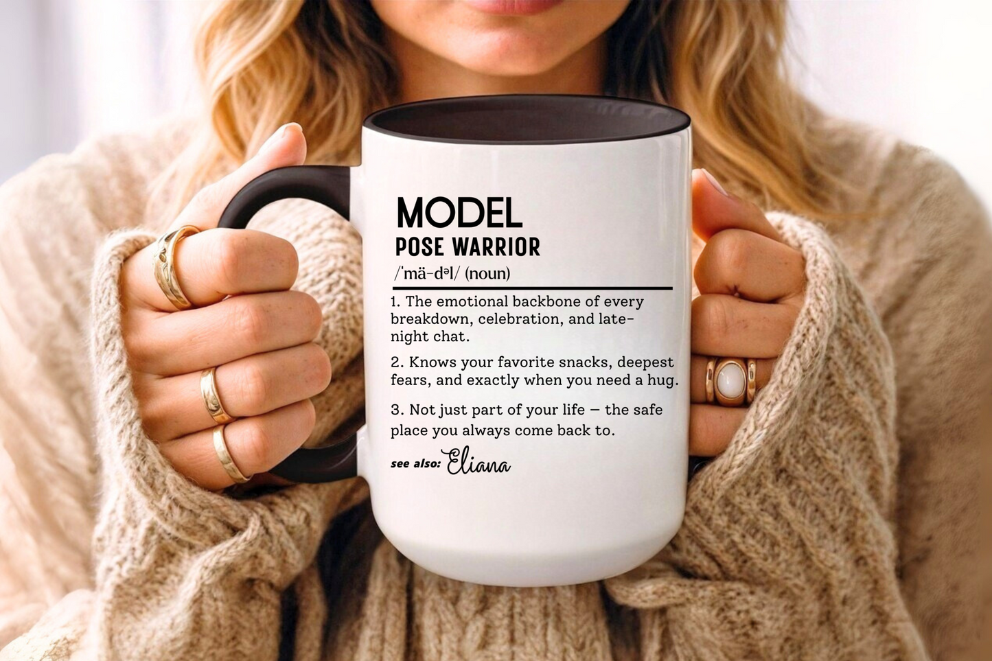 Model Dictionary Mug, Funny Pose Warrior Mug Gift, Personalized Runway Star Coffee Cup, Colorful Mugs (11oz, 15oz)