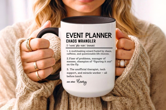 Custom Event Planner Mug, Funny Organizer Gift, Planner Dictionary Mug, Personalized Party Mug, Colorful Mugs (11oz, 15oz)