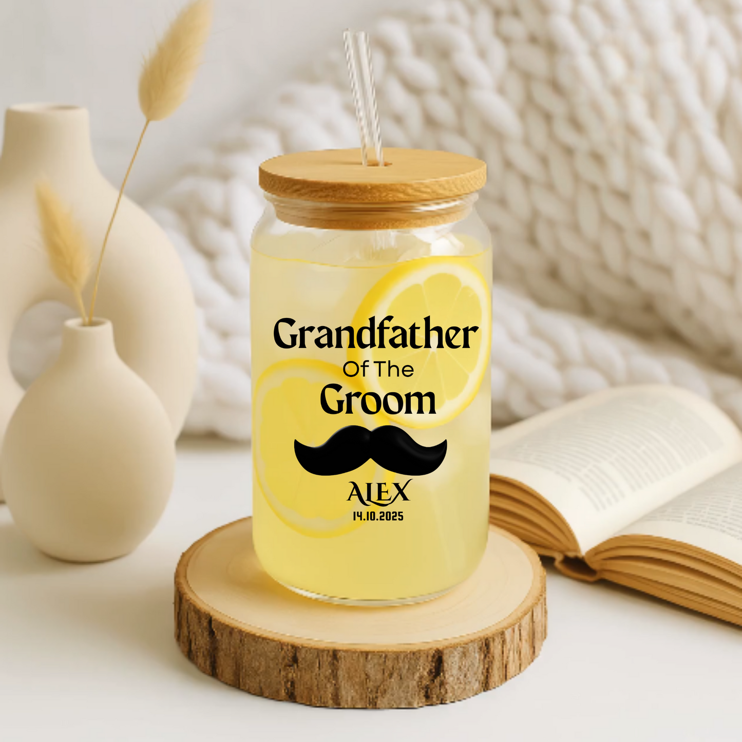 Grandfather of the Groom Sipper, Personalized Wedding Gift, Custom Grandpa Sipper, Groom Grandfather Gift, Wedding Keepsake, 16oz Cup