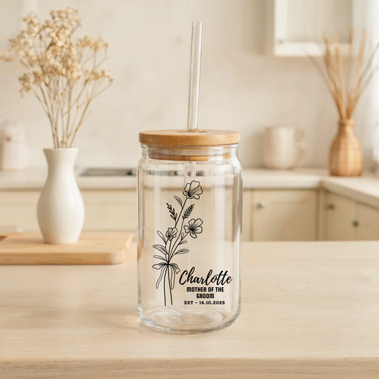 Personalized Mother of the Groom Sipper, Groom Mom Gift, Wedding Party Sipper, Wedding Keepsake, Custom Wedding Gift, 16oz Glass Cup