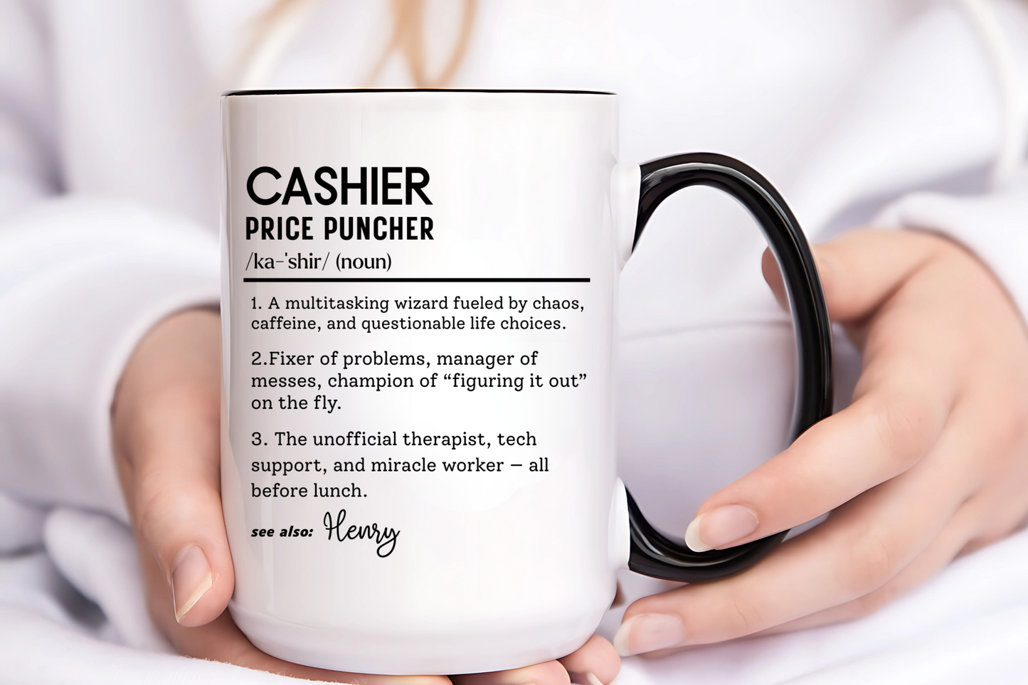 Funny Cashier Mug, Price Puncher Gift, Store Clerk Coffee Cup, Personalized Retail Worker Mug, Colorful Mugs (11oz, 15oz)