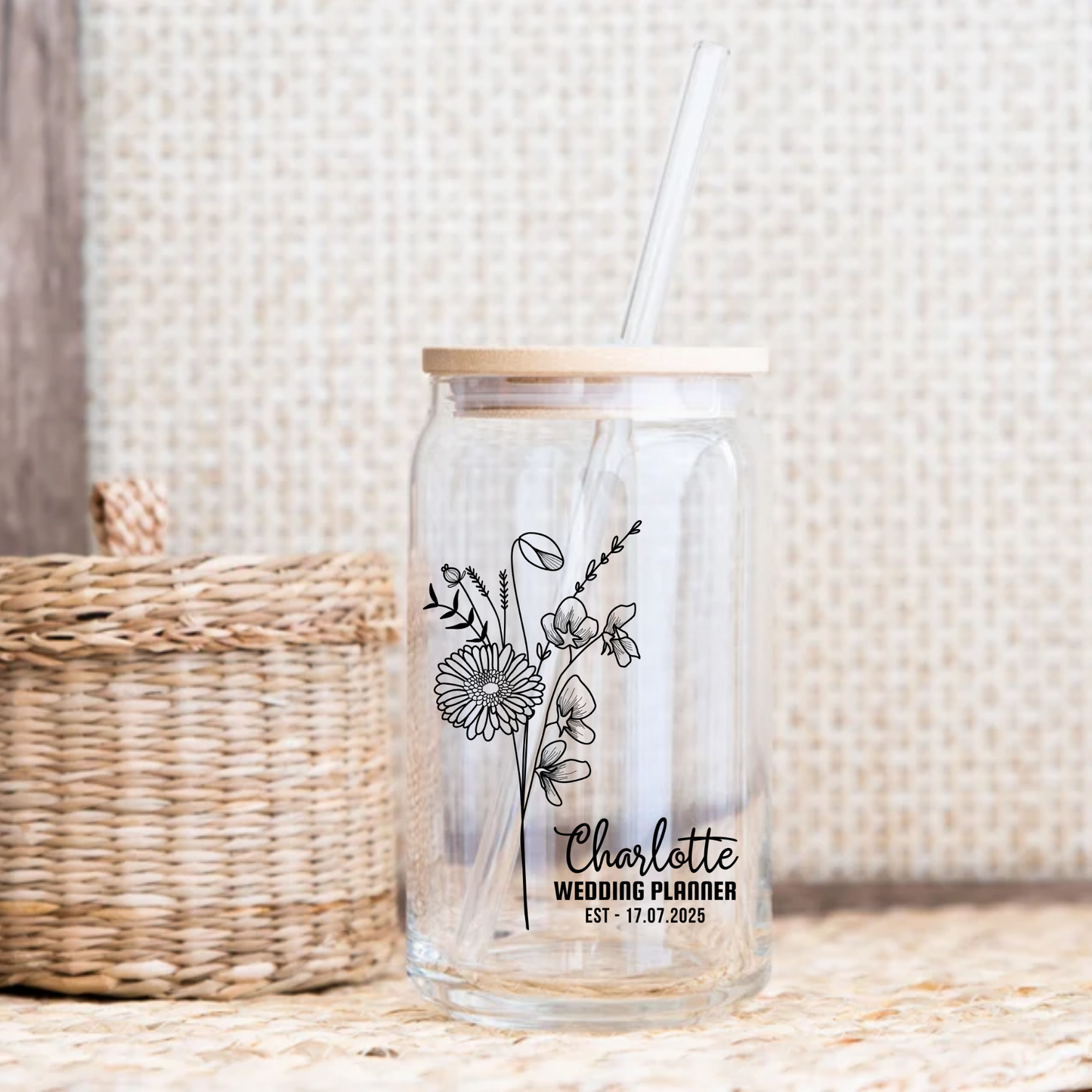 Personalized Wedding Planner Sipper, Custom Event Coordinator Gift, Bridal Team Sipper, Wedding Day Keepsake, 16oz Glass Cup