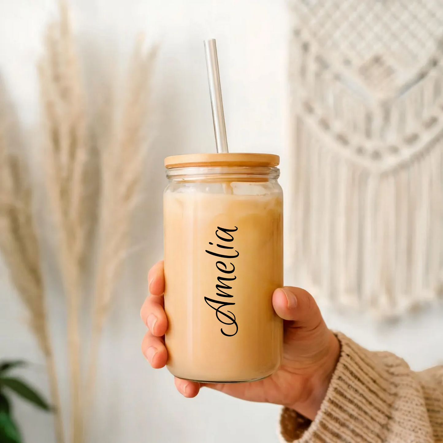 Personalized Glass Sipper, Custom Name Tumbler, Bridesmaids Gifts, Wedding Proposal Cup, 16oz Coffee Glass