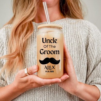 Uncle of the Groom Sipper, Personalized Wedding Gift, Groom Uncle Gift, Custom Family Keepsake, Wedding Day Celebration Cup, 16oz Glass