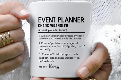 Custom Event Planner Mug, Funny Organizer Gift, Planner Dictionary Mug, Personalized Party Mug, Colorful Mugs (11oz, 15oz)