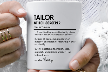 Tailor Mug, Stitch Sorcerer Gift, Sewing Lover Coffee Mug, Seamstress Appreciation Gift, Colorful Mugs (11oz, 15oz)