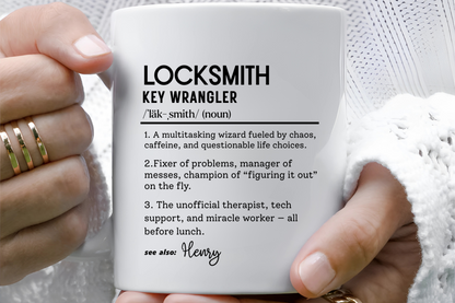 Personalized Locksmith Mug, Funny Dictionary Mug for Key Whisperers, Unique Gift for Locksmiths, Key Tech Mug, Colorful Mugs (11oz, 15oz)