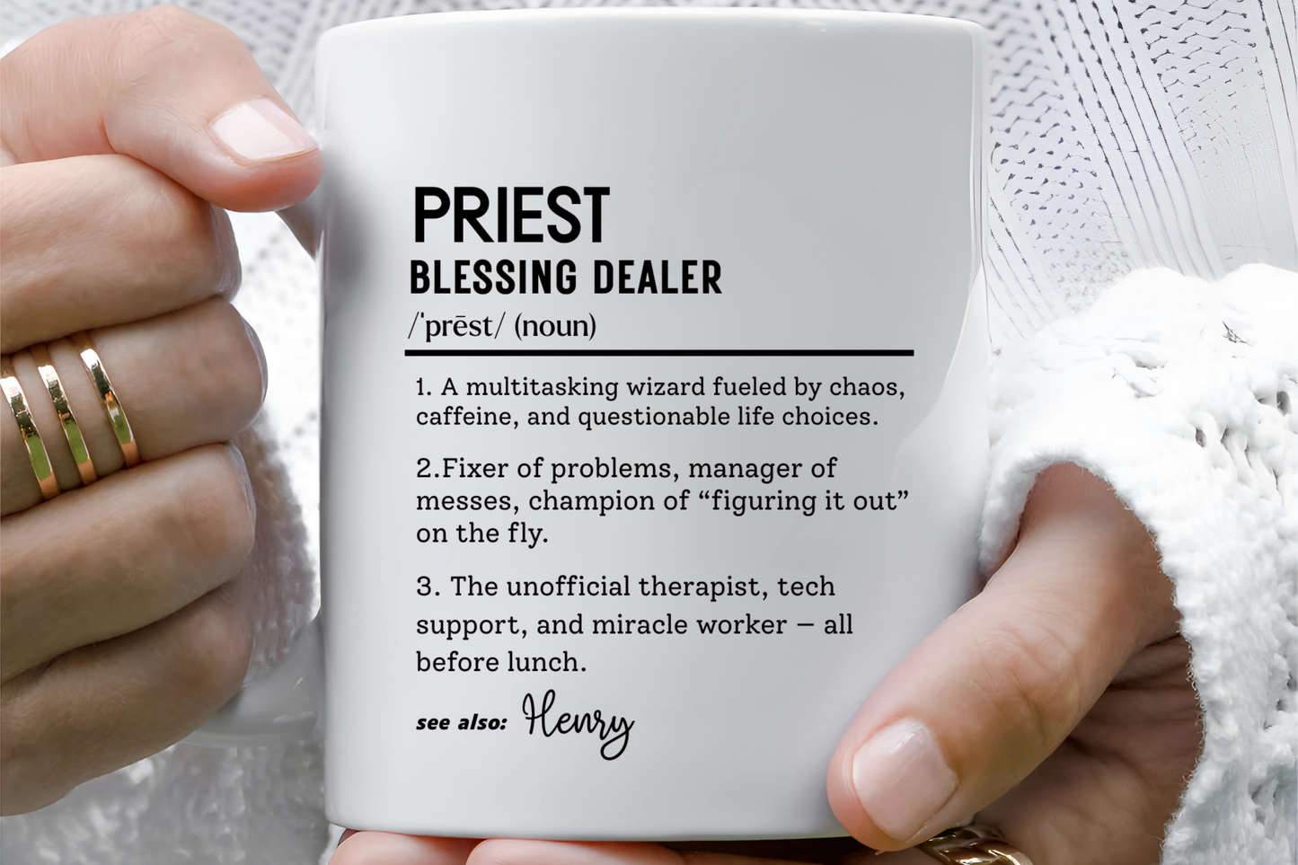 Custom Priest Dictionary Mug, Funny Blessing Dealer Mug, Universal Definition Mug Gift for Priest, Religious Gift Idea, Faith Leader Cup