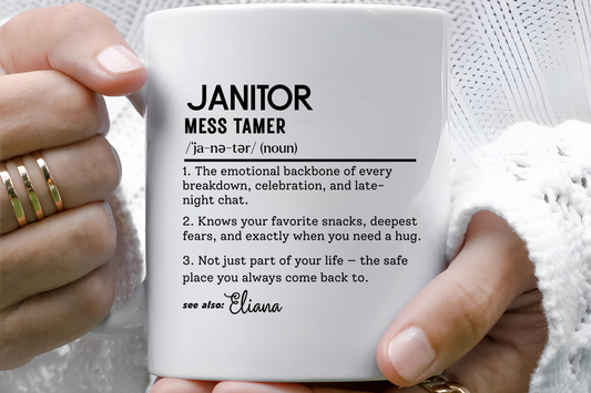 Funny Janitor Dictionary Mug, Colorful Coffee Cup for Custodians, Workplace Hero Gift, 11oz, 15oz - Colorful Mugs, Custodian Mug, Office
