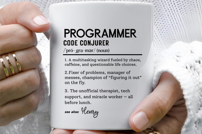 Custom Programmer Mug, Code Conjurer Dictionary Mug, Funny Software Developer Gift, Tech Coffee Cup, Colorful Mugs 11oz 15oz