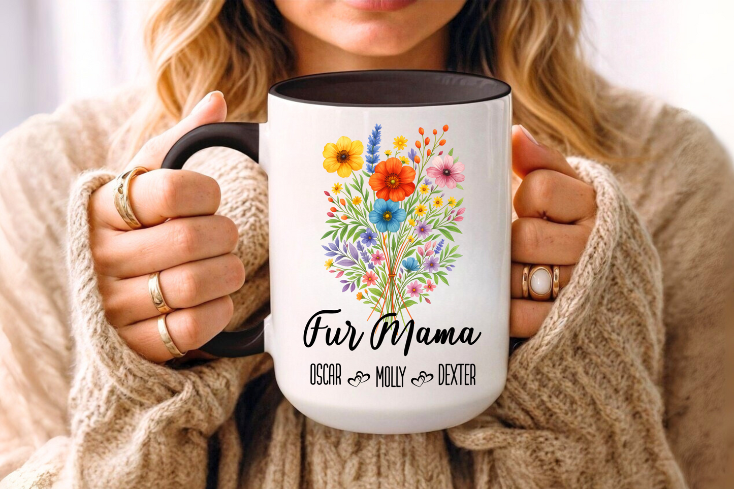 Fur Mama Mug 11oz 15oz Custom Coffee Cup Gift for Pet Lovers Cat or Dog Mom Personalized Ceramic Mug for Animal Owner