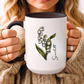 May Birth Flower Lily Mug 11oz 15oz Personalized Floral Coffee Cup Birthday Gift for Her Custom Ceramic Flower Name Mug