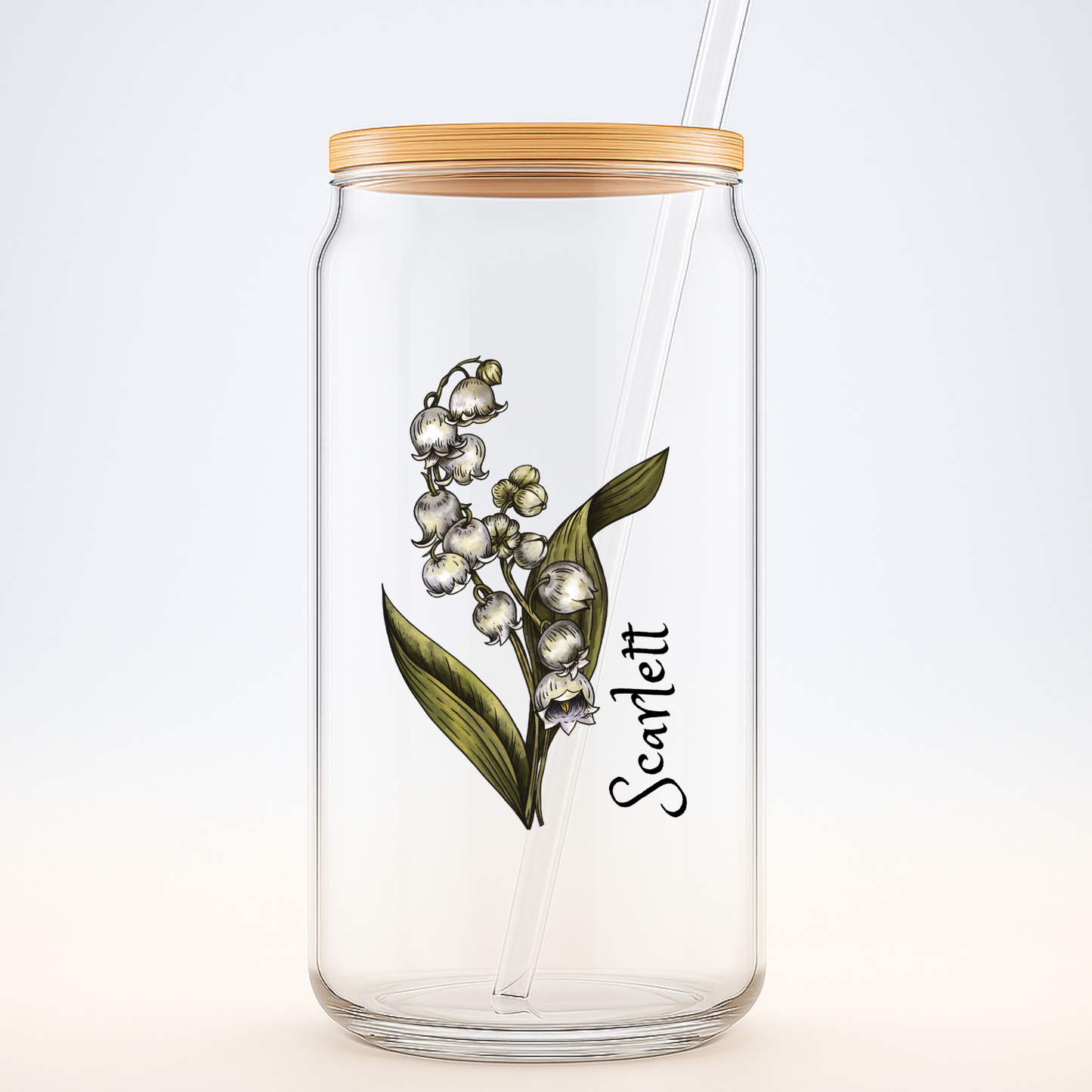 Sipper Glass, 16oz - Lily May Birth Flower, Floral Drinking Cup for Birthday Gift, Botanical Decor, Personalized Glassware, Unique Present,