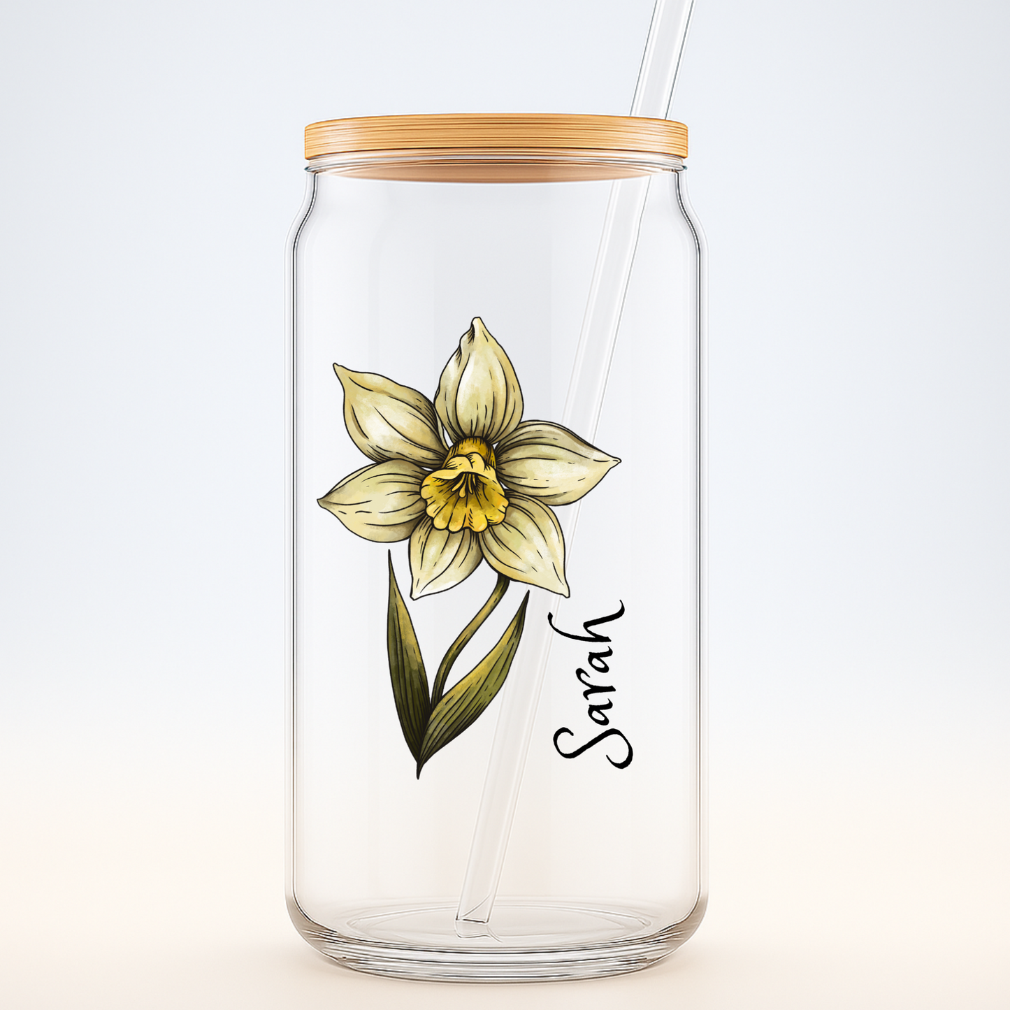 December Birth Flower Sipper, Narcissus Floral Glass, Personalized December Gift, Monthly Flower Sipper, Winter Birthday Cup, 16oz Glass