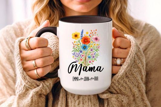 Mama Mug 11oz 15oz Custom Coffee Cup Gift for Mom New Mom Mothers Day Present from Kids Personalized Ceramic Mug for Her Daily Use