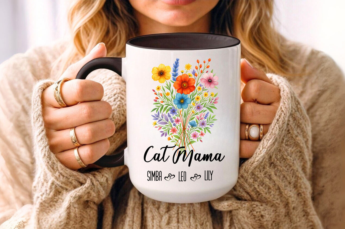 Cat Mama Mug 11oz 15oz Custom Coffee Cup Gift for Cat Lovers Pet Owner Mug for Women Personalized Ceramic Mug for Cat Mom