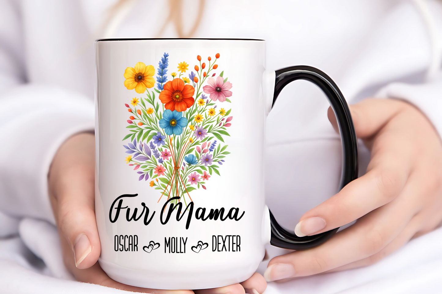 Fur Mama Mug 11oz 15oz Custom Coffee Cup Gift for Pet Lovers Cat or Dog Mom Personalized Ceramic Mug for Animal Owner