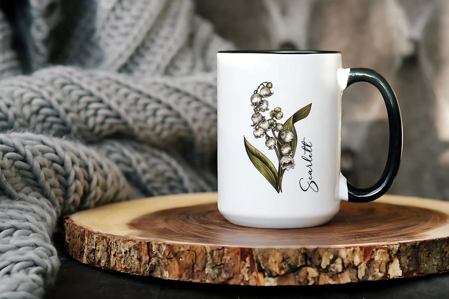 May Birth Flower Lily Mug 11oz 15oz Personalized Floral Coffee Cup Birthday Gift for Her Custom Ceramic Flower Name Mug