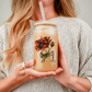 Sipper Glass, August Birth Flower, Poppy Floral Design, 16oz Drinkware, Birthday Gift, Coffee Mug, Tea Cup, Home Decor, Kitchenware