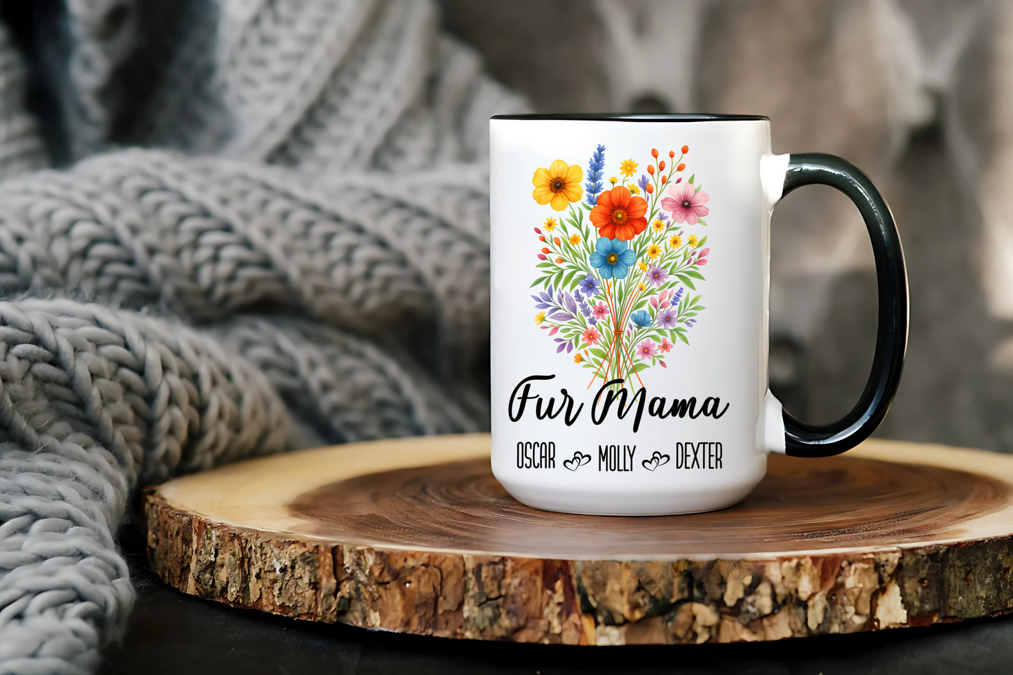 Fur Mama Mug 11oz 15oz Custom Coffee Cup Gift for Pet Lovers Cat or Dog Mom Personalized Ceramic Mug for Animal Owner