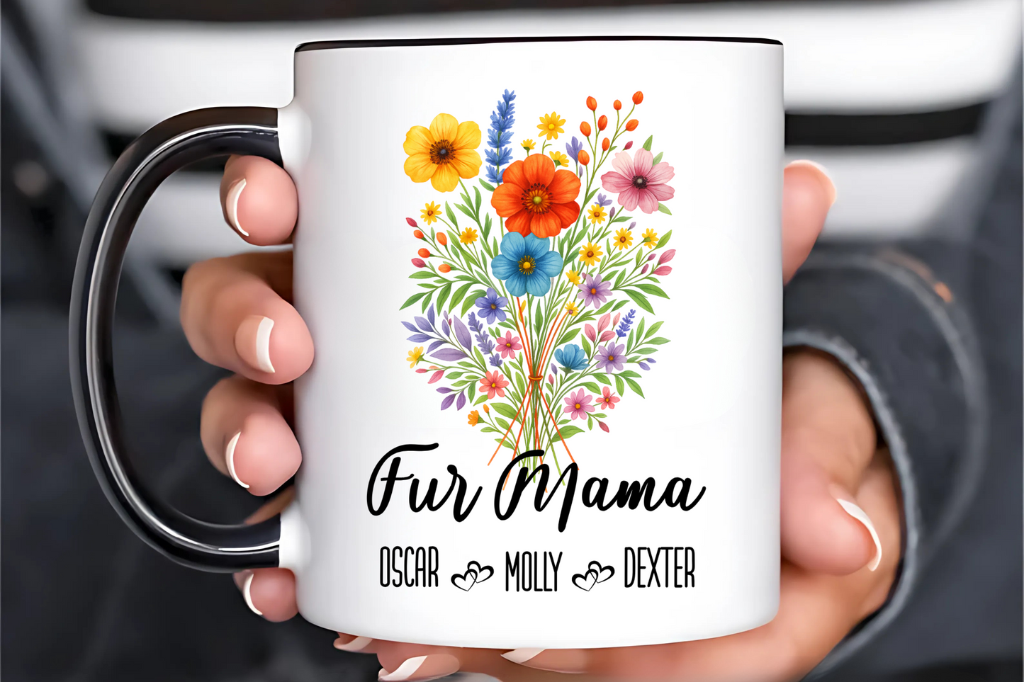Fur Mama Mug 11oz 15oz Custom Coffee Cup Gift for Pet Lovers Cat or Dog Mom Personalized Ceramic Mug for Animal Owner